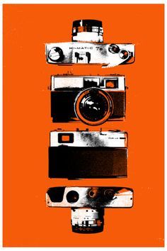 Camera art Camera Art, Camera Photos, Old Cameras, Pop Art Posters, Vintage Cameras, Vintage Camera, Art Posters, Orange Color, Graphic Card