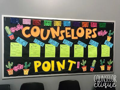 Counselors on Point Bulletin Board Counselor Bulletin Board Ideas, School Counselor Bulletin Board Ideas, Guidance Counselor Bulletin Boards, High School Counseling Bulletin Boards, Guidance Bulletin Boards, School Counselor Bulletin Boards, Unique Bulletin Board Ideas, Counselor Bulletin Boards, School Counseling Bulletin Boards