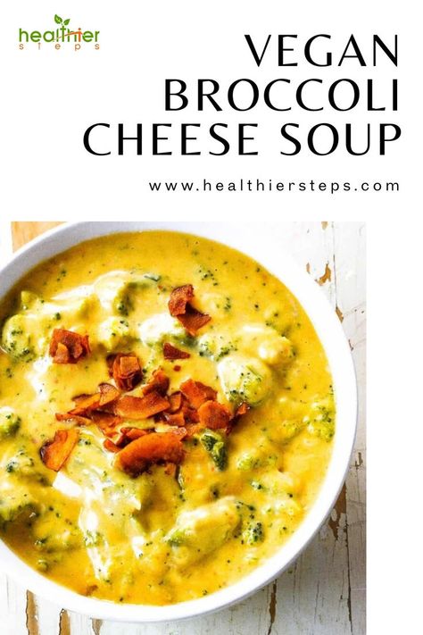 This is Vegan Broccoli Cheese Soup recipe by healthier steps Vegan Creamy Broccoli Soup, Brocolli Cheese, Healthy Broccoli Cheese Soup, Vegan Broccoli Cheese Soup, Vegan Broccoli Cheddar Soup, Vegan Broccoli Soup, Nutritional Yeast Flakes, Soup Broccoli, Broccoli Cheese Soup Recipe