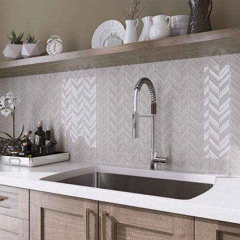 Blue backsplash with white cabinets