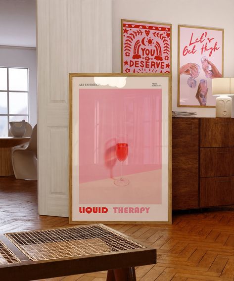 Liquid Therapy, Therapy Poster, Murs Roses, Wall Art Minimal, Modern Room Decor, Red Wall Art, Retro Kitchen Decor, Minimal Poster, High Design