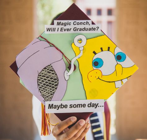 Spongebob Squarepants Graduation Cap Spongebob Graduation, Wearing Graduation Cap, Spongebob Graduation Cap, High School Graduation Cap Designs, Grad Hats, Funny Graduation Caps, Creative Graduation Caps, Nurse Graduation Cap, College Grad Cap Ideas