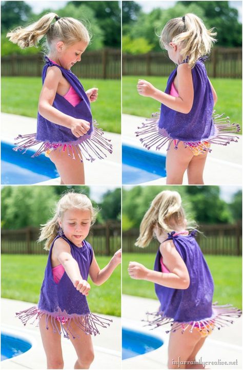 Cut Tshirt Diy, Distressed Tshirt Diy, Upcycle Kids, T Shirt Upcycle, Purple Cover, Diy Swimsuit, Fringe Tshirt, Diy Summer Clothes, Cut Up Shirts