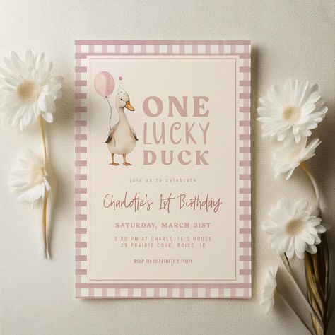 One Lucky Duck Birthday Invitation Template | Editable Girl 1st Birthday Pink Printable Invite | Duck First Birthday S731 One Lucky Duck Birthday Party, Duck First Birthday, Lucky Duck Birthday, One Lucky Duck, Duck Party, Pink Printable, Duck Birthday, Girl 1st Birthday, Lucky Duck