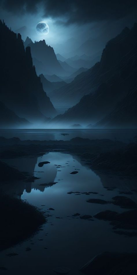 Light In Darkness Photography, Mysterious Backgrounds, Light And Dark Photography, Dark Light Aesthetic, Water Wallpaper Iphone, Dark Fantasy Background, Lake Night, Dark Lake, Mountains Night