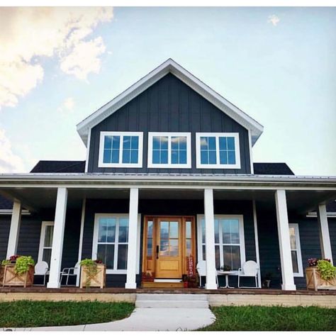 Exteriors Of Instagram on Instagram: “NAVY IS IN!!! Gorgeous modern farmhouse featuring a wood front door! From @actionfirstalvarez  Photo @april_ipock_ayres  #modernfarmhouse…” Navy Farmhouse Exterior, Blue Farmhouse Exterior, Navy Farmhouse, Navy Blue Houses, Farmhouse Exterior Colors, Best Exterior House Paint, Navy Houses, Blue Farmhouse, Wood Front Doors