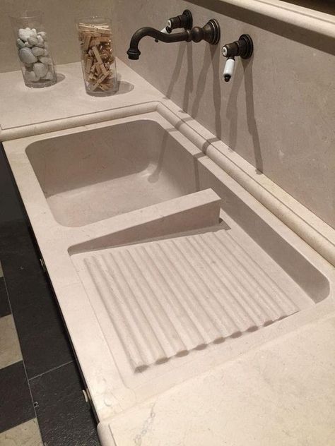 Laundry Sink With Washboard, Sink With Washboard, Dirty Kitchen, Desain Pantry, Kitchen Sink Design, Laundry Design, Laundry Room Inspiration, Kitchen Interior Design Decor, Kitchen Interior Design Modern