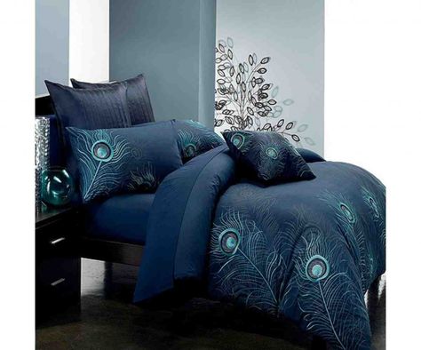 Peacock Bedding Set Peacock Bedroom, Peacock Bedding, Silver Bedding, Peacock Room, Embroidered Duvet Cover, Bedroom Oasis, Peacock Decor, Peacock Design, Cottage Living