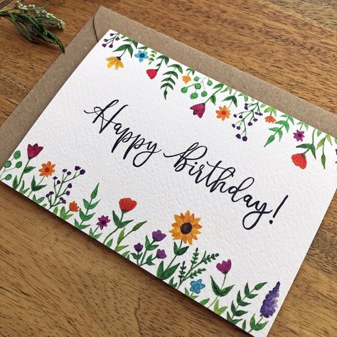 Happy Birthday Card Craft, Card Ideas Handmade Happy Birthday, Birthday Card Ideas Inside The Card, Celebration Cards Handmade, Birthday Card Ideas Floral, Birthday Card Painted, Floral Birthday Cards Handmade, Birthday Gift Cards Ideas, Floral Card Ideas