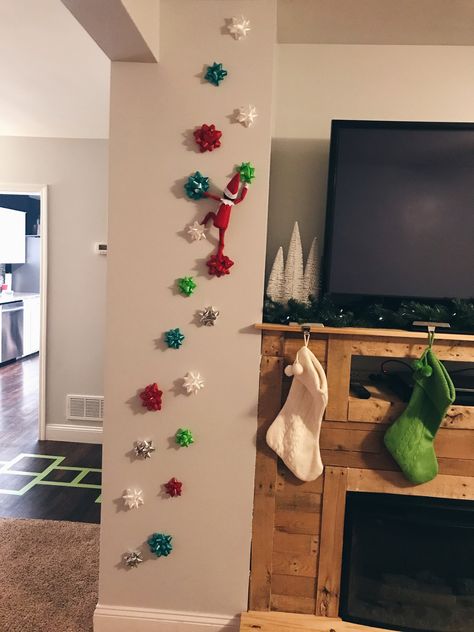 Elf On The Shelf Picture With Sleeping Kids, Group Elf On The Shelf Ideas Elves, Elf On The Shelf Bow Ideas, Elf On The Shelf Bows, High Up Elf On The Shelf Ideas, Easy Classroom Elf On The Shelf Ideas, Elgin The Shelf Ideas, Elf On The Shelf Ideas For Birthday Kids, Cheap Elf On The Shelf Ideas