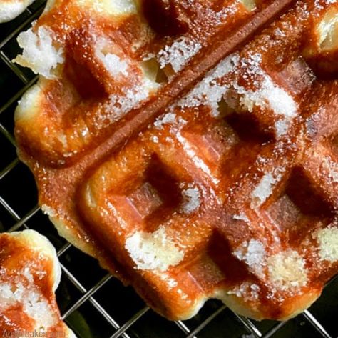 Homemade Waffle, Vanilla Bean Sugar, Brioche Dough, Liege Waffle, Spicy Eggs, Brioche Recipe, Crispy Waffle, Homemade Waffles, Caramelized Sugar