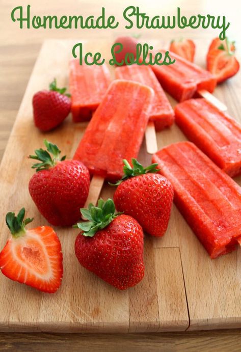 Homemade Strawberry Ice Lollies Recipe - a simple way to make your own ice lollies / popsicles using pureed strawberries #popsicles #strawberry #icelollies #summerrecipes #homemade Homemade Lollies, Strawberry Ice Lollies, Home Made Popsicles Healthy, Fruit Lollies, Ice Lolly Recipes, Fruit Popsicle Recipes, Fruit Ice Pops, Homemade Fruit Popsicles, Strawberry Popsicles