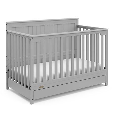 The Graco Hadley 4-in-1 Convertible Crib with Drawer was designed with safety, innovation, and convenience in mind. Available in White, Espresso, and Pebble Gray non-toxic finishes, the Hadley features a spacious drawer for easy storage, and converts from crib to toddler bed, day bed, and full-size bed to grow with your baby throughout lifes different stages. Like all Graco cribs, the Hadley is JPMA certified, and expert tested by independent laboratories to guarantee this product meets the high Gray Crib, Crib Conversion Kit, Crib To Toddler Bed, Graco Baby, Grey Crib, Baby Cribs Convertible, Nursery Furniture Collections, Baby Clothes Storage, Nursery Girl