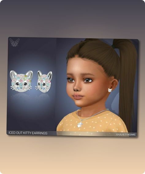 Sims 4 Accessory CC: Iced OUT Kitty Earrings For Toddlers By Feyona Sims 4 Toddler Jewelry Cc, Gaming Earrings, Toddler Earrings, Toddler Jewelry, 4 Earrings, Sims 4 Cc Download, Constellation Earrings, Sims 4 Children, Spider Earrings