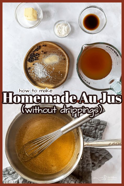 Au jus is a flavorful sauce that enhances the taste of dishes like roast, prime rib or steak, and can be prepared with or without the drippings, offering a savory addition to your recipes. Homemade Au Jus, Easy Au Jus Recipe, Roast Prime Rib, Prime Rib Sauce, Jus Recipe, Au Jus Recipe, Yummy Nummies, Baking Techniques, Sauces Recipes