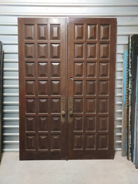 Pair of 8ft Tall Vintage Mid Century Modern Wooden 21 Raised Panel Spanish Style Double Front Entry Doors - Etsy Front Entry Double Doors, Double Wood Front Doors, Entry Double Doors, Tudor Decor, Double Front Entry Doors, Modern Wooden Doors, Victorian Door, Double Front Doors, Double Entry Doors