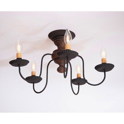 Gracie Oaks Lehman 5-Light Semi Flush Mount Fixture Finish: Hartford Pumpkin Federal Colonial House, Farmhouse Closet, Primitive Lamps, Living Room Chandeliers, Closet Lights, Wood Ceiling Lights, Early American Style, Rustic Light Fixtures, Metal Ceiling Lighting