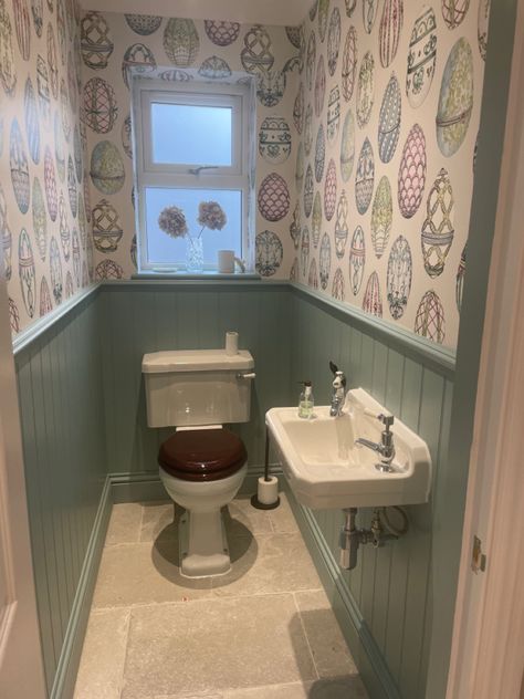 Tiled Cloakroom, Traditional Cloakroom Toilet, Quirky Small Toilet Ideas, Small Cloakroom Toilet With Window, Quirky Downstairs Toilet, Downstairs Toilet Ideas Quirky, Cloakroom Sink, Country Bathroom Designs, Small Bathroom Window