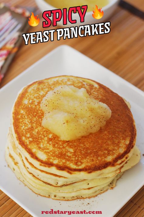 Yeast makes these pancakes extra light and tasty – a great aroma while they are baking! Yeast Pancakes Recipe, Yeast Pancakes, Red Star Yeast, Pancake Dessert, Pancakes From Scratch, Fast Breakfast, Yeast Recipes, Fruit Sauce, Warm Cake