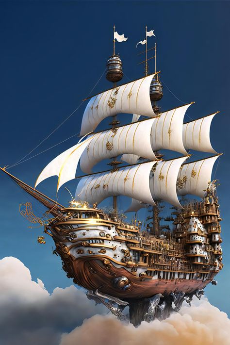 Flying Boat Concept Art, Flying Ships Fantasy Concept Art, Steampunk Airship Concept Art, Futuristic Pirate Ship, Spelljammer Ships Concept Art, Fantasy Pirate Ship Design, Airship Dnd, Flying Ship Fantasy Art, Fantasy Flying Ship