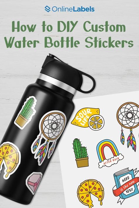 Decorate Water Bottles Diy, How To Make Water Bottle Stickers, Diy Water Bottle Stickers, Water Bottle Stickers Ideas, Water Bottle Stand, How To Make Water, Diy Water Bottle, Sticker Organization, Metal Water Bottle