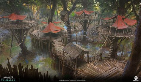 Camp Concept Art, Valhalla Art, Bandit Camp, White Fang, Viking Village, Dungeon Master's Guide, Assassin's Creed Valhalla, Fiction Idea, Location Inspiration