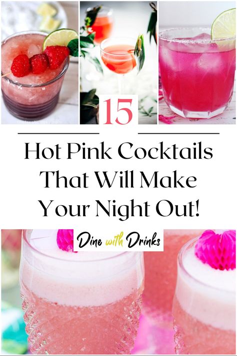 Collage of 4 hot pink cocktails. Legally Blonde Cocktail, Barbie Pink Cocktail, Hot Pink Alcoholic Drinks, Barbie Drinks Party, Pink Big Batch Cocktails, Hot Pink Cosmopolitan, Bright Pink Cocktail, Sparkly Pink Cocktails, Hot Pink Drinks Cocktails