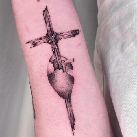 Cross stake through a heart from my flash for Bailey not long ago, cheers! 🫀 ☥ Done at @sevensaintstattoo • • • • • #hearttattoo… | Instagram Gothic Tattoo, Stippling, Heart Tattoo, Tattoo On, A Heart, I Tattoo, Melbourne, Flash, Tattoos