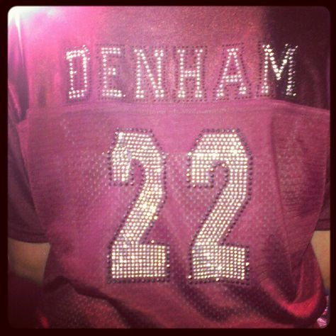 rhinestone football jersey from etsy! Bedazzled Jersey, Hoco Accessories, Rhinestone Jersey, Diy Jersey, Rhinestone Football, Football Jersey, Clothing Ideas, Football Jerseys, Chevrolet Logo