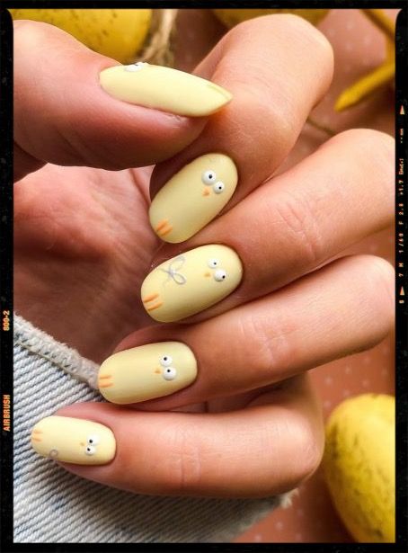 Easter Yellow Nails, Easter Chick Nails, Yellow Easter Nails, Chick Nail Art, Nails Design Easter, Nail Designs Easter, Easter Nails Design, Easter Nails Design Spring, Bee Nails