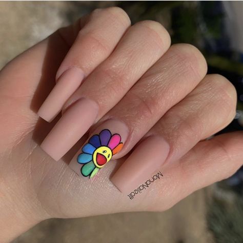 Murakami Nails Short, Retro Flower Nails, Murakami Nails, Arizona Nails, Ambre Nails, Acrylic Toe Nails, Long Acrylic Nail Designs, Winter Nails Acrylic, Long Nail Designs