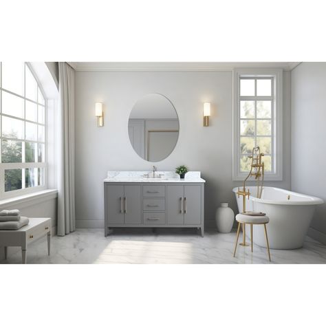 Vanity Art 60" Single Sink Bathroom Vanity Cabinet with Engineered Marble Countertop - Bed Bath & Beyond - 40156971 Sink Dimension, Vanity Art, Bathroom Sink Cabinets, Vanity With Sink, Removable Shelves, Bathroom Vanity Cabinet, Wood Bathroom Vanity, Single Sink Bathroom, Double Sink Bathroom