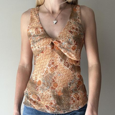 Y2k Orange Bohemian Fairy Core Patterned Tank Top... - Depop Fairy Core, American Vintage, Tank Tops Women, Vintage Ladies, Top Blouse, Women Accessories, Tank Tops, Womens Tops, Orange