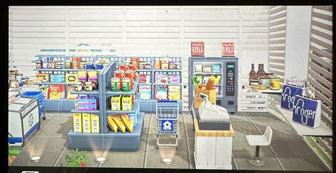 Animal Crossing Grocery Acnh Family Mart, Animal Crossing Grocery Store Design, Acnh Grocery Store, Grocery Market, Grocery Store Design, Switch Games, New Animal Crossing, Video Game Room, Animal Crossing Qr