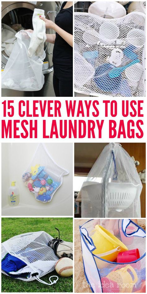 15 Ways Mesh Laundry Bags Can Make Your Life Easier - One Crazy House Organizing Hacks Dollar Stores, Bath Tips, Organizing Clutter, Cleaning Checklists, Organizing Stuff, Crazy Houses, Laundry Tips, Crazy House, Clothes Closet Organization