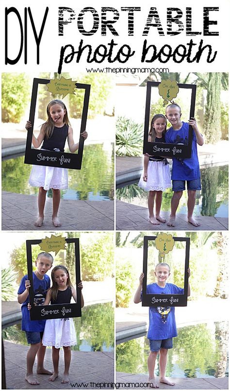 DIY Portable photo booth is perfect for end of school parties and hang outs this summer! Diy Fotokabine, Portable Photo Booth, Diy Photo Booth Backdrop, Booth Backdrops, Anniversaire Diy, Party Fotos, Photos Booth, Diy Photo Booth, Photo Booth Frame