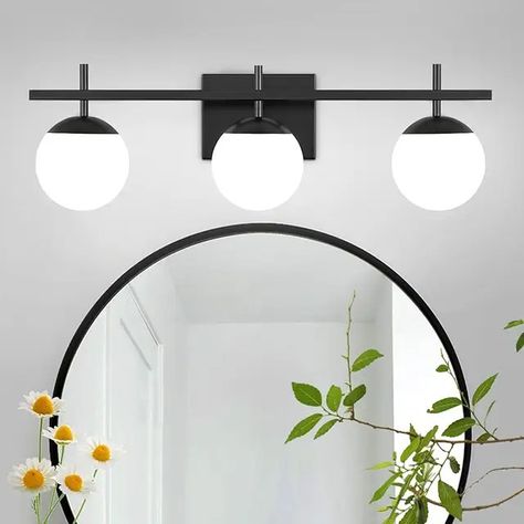 Amazon.ca : black midcentury modern bathroom light fixtures over mirror Small Bathroom Lighting Over Mirror, Black Midcentury Modern, Circle Mirror Bathroom, Mid Century Modern Bathroom Vanity, Small Bathroom Lighting, Modern Bathroom Vanity Lights, Bathroom Lighting Over Mirror, Mirror Mid Century Modern, Bathroom Light Fixtures Over Mirror