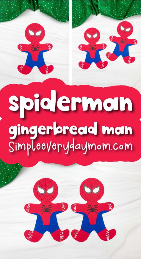 This Spiderman gingerbread man craft is an easy and simple way to disguise a gingerbread man. Download the free template and make it this Christmas. All you need are some sheets of paper, scissors, and glue! Use the template to make your own Spider-Man themed papercraft or ornament! Gingerbread Disguise Project, Gingerbread Disguise, Disguise A Gingerbread Man, Spiderman Craft, Gingerbread Man Craft, Gingerbread Man Template, Craft For Kids Easy, Spiderman Christmas, Gingerbread Man Crafts