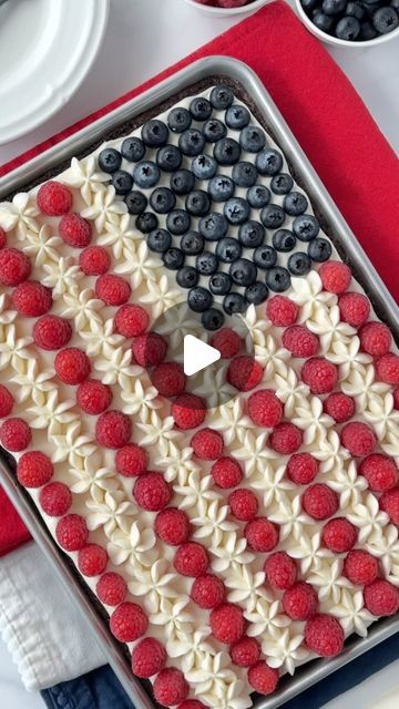 Amber | Food + Recipes on Instagram: "🇺🇸 This patriotic 4th of July Fruit Pizza resembles the American Flag with a brownie on bottom and whipped cream cheese frosting on top, using blueberries, raspberries, and extra frosting for the stars and stripes. It’s a festive and delicious red white and blue dessert. ❤️🤍💙  Comment “USA” and the link to the recipe will be sent right to you. (Check your inbox/message requests. And make sure you allow messages from everyone in your settings.)⁠⁠ ⁠ OR — Tap the blue link in my profile @dessertnowdinnerlater and then this image for the recipe.⁠ ⁠ ⁠ https://www.dessertnowdinnerlater.com/dark-chocolate-brownie-fruit-pizza/⁠ .⁠ .⁠ .⁠ .⁠ .⁠ ⁠ ⁠ #dessertnowdinnerlater #fruitpizza #4thofjulyfruitpizza #4thofjulybrownies #4thofjulyrecipes #4thofjulydessert Brownie Fruit Pizza, American Flag Fruit Pizza, 4th Of July Fruit Pizza, Flag Fruit Pizza, Using Blueberries, 4th Of July Fruit, Whipped Cream Cheese Frosting, Raspberry Desserts, Patriotic Food