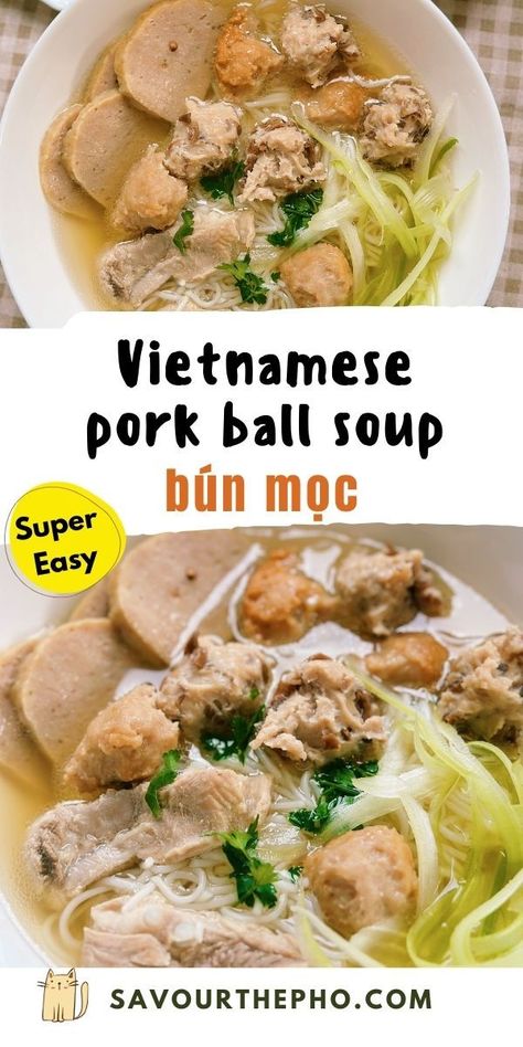 Vietnamese Pork Noodle Soup (Bún Mọc) Vietnamese Pork Soup, Vietnamese Noodles Recipes, Vietnamese Meatball Soup, Vietnamese Meatballs, Pork Noodle Soup, Soup With Pork, Vietnamese Shrimp, Vietnamese Noodle Soup, Rice Noodle Soup