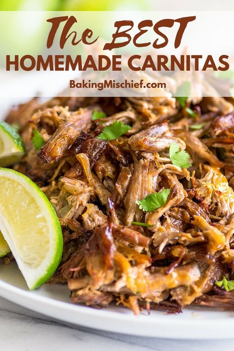 This is the BEST carnitas recipe! Rich, tender shredded pork with crispy, crunchy edges, perfect for tacos, burritos, or just eating by the forkful. | #carnitas | #pork | #porkshoulder | #Mexicanfood Best Carnitas Recipe, Steak Carnitas, Best Carnitas, Easy Carnitas, Shredded Pork Recipes, Boneless Pork Shoulder Roast, Pork Carnitas Recipe, Recipe Pork, Boneless Pork Shoulder