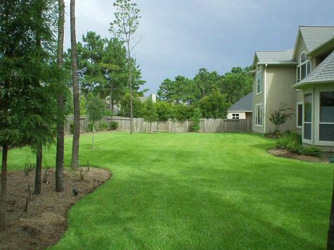 nice big fenced yard Grass Backyard, Budget Landscaping, Large Backyard Landscaping, Backyard Hammock, Backyard Layout, No Grass Backyard, Underground Sprinkler, Backyard Swings, Backyard Garden Landscape