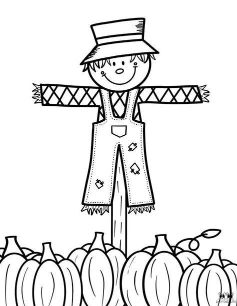 Scarecrow Coloring Sheet, Scarecrow Printable Free, Preschool Fall Coloring Sheets, Scarecrow Worksheets Preschool, Pumpkin Pictures Printable, Free Scarecrow Printables, October Coloring Sheets, Fall Coloring Pages Preschool, September Coloring Sheets