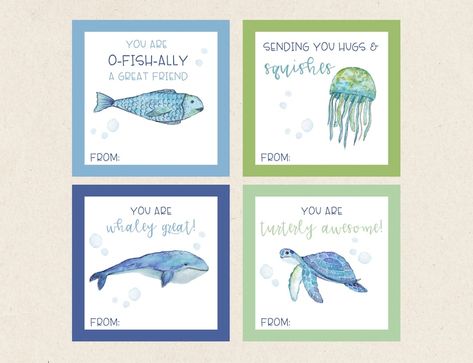 Ocean Valentine's Cards, Fish Valentine, Nautical Valentine's Cards, Whale Valentine, Printable Class Valentine's Cards, - Etsy Fish Valentine Cards, Class Treats, Cheesy Valentine, Class Valentines, Printable Valentines, Valentine Print, Whale Shark, Valentine Crafts, Valentine Day Cards