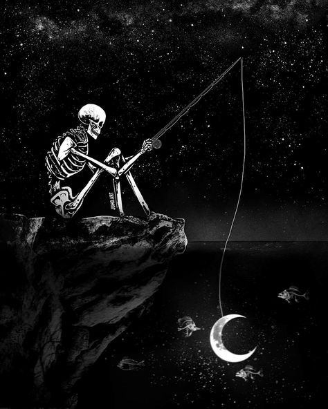 Skeleton Fishing, Cliff Beach, Surreal Illustration, Skeleton Artwork, Art Skeleton, Aztec Tattoo Designs, Simple Tattoos For Guys, Anime Photo Profile Dark, Diy Drawing