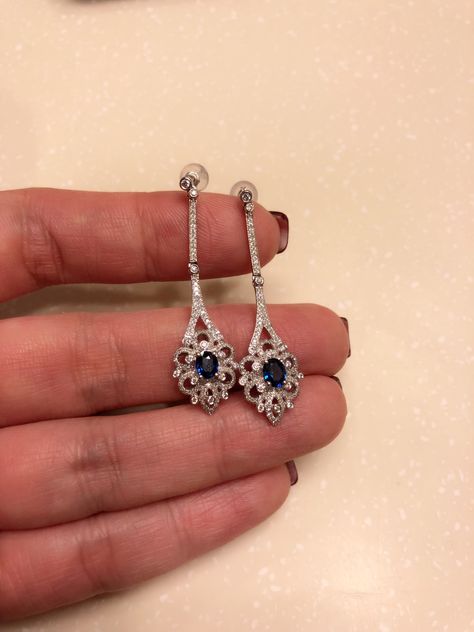 Elegant sapphire and diamond earrings Vintage Sapphire Earrings, Ethereal Jewelry, Real Diamond Earrings, Sapphire And Diamond Earrings, Antique Jewelry Necklace, Sapphire Earrings Studs, Gold Jewelry Stores, Jewellery Sketches, Turkish Jewelry