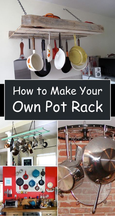 A pot rack will help you free up the cabinet space and also put your pots and pans within easy reach! Pot Rack Ideas, Pan Hanger, Pot Hangers, Kitchen Decor Grey, Wine Decor Kitchen, Kitchen Storage Ideas, French Kitchen Decor, Pot Racks, Wine Kitchen