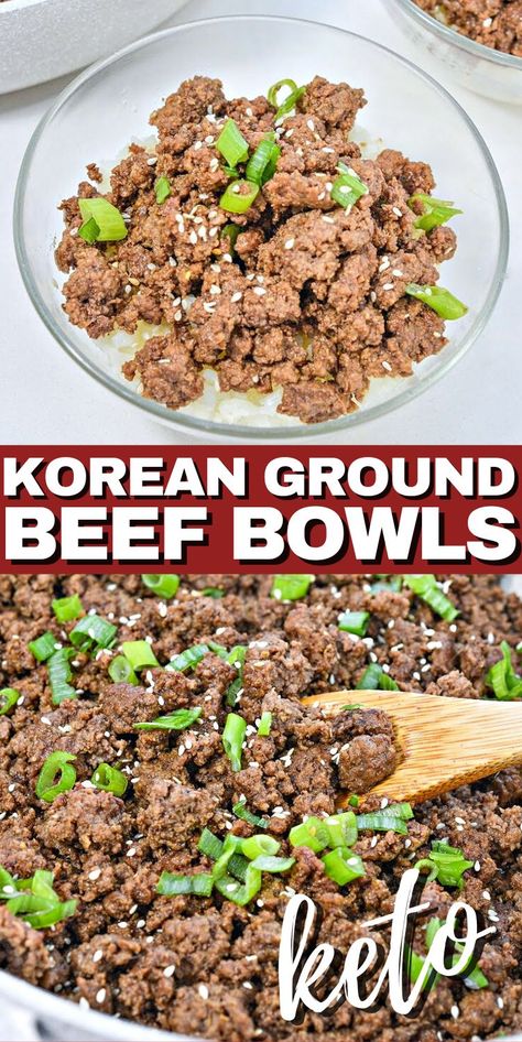 Keto Korean Beef, Ground Beef Bowls, Spicy Korean Beef, Keto Korean, Keto Chinese Food, Beef Bowl Recipe, Korean Beef Recipes, Korean Ground Beef, Bowl Recipes Easy