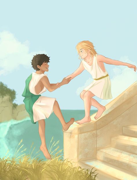 patroclus and achilles in happier days 😔✋🏻 Achilles And Patroclus Comic, Achilles And Patroclus Kiss, Patroclus And Achilles, As The Poets Say, Lit Songs, 90 Songs, Percy Jackson Ships, Song Of Achilles, Greek Tragedy