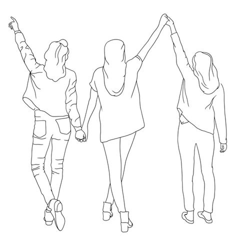 3 Sisters Drawing Sketches, Three Best Friends Sketch, Three Girls Drawing, Best Friend Drawing Sketches, Friendship Drawing, Best Friend Sketches, Person Sketch, Drawings To Trace, Hands Vector